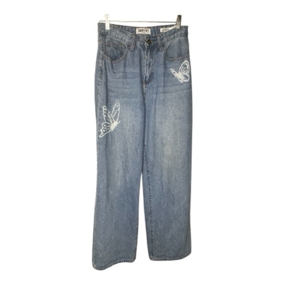 Skinny Fries Super High Rise Wide Leg Butterfly Print Jeans  No Size